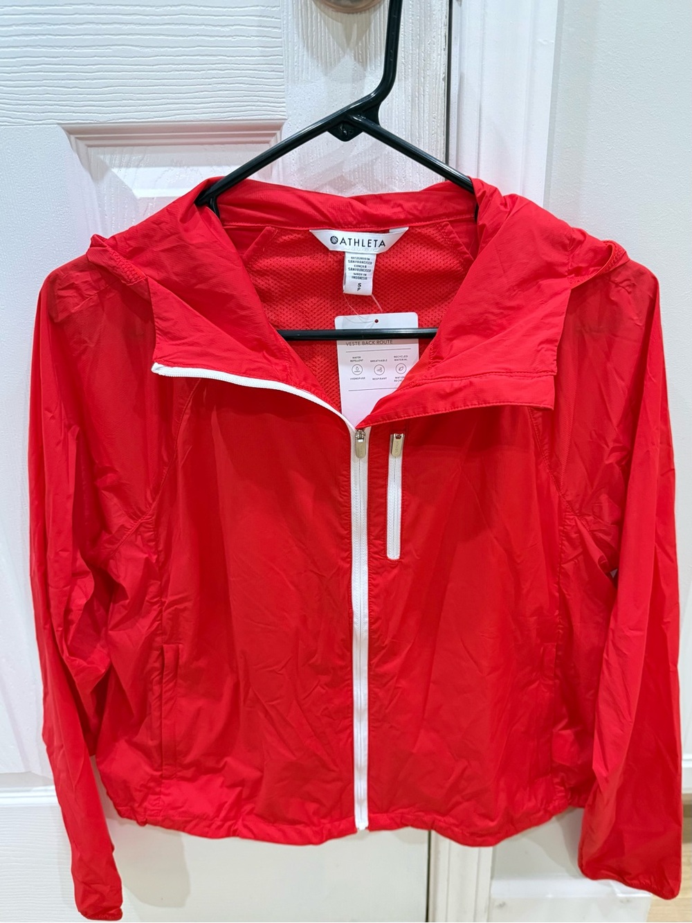 Athleta Red Hooded Packable Windbreaker Jacket